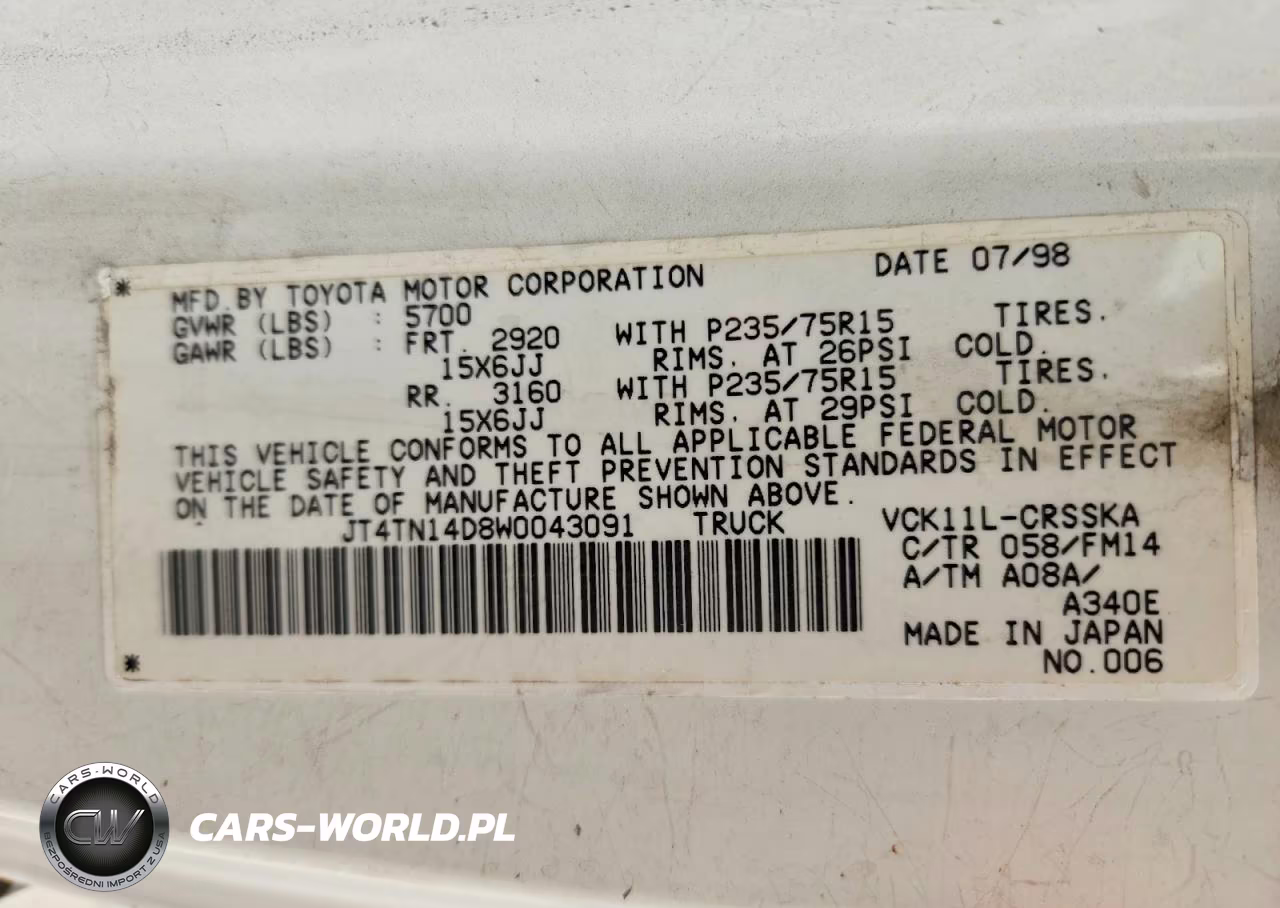 1998 Toyota T100 Sr5 VIN:JT4TN14D8W0043091 - 12