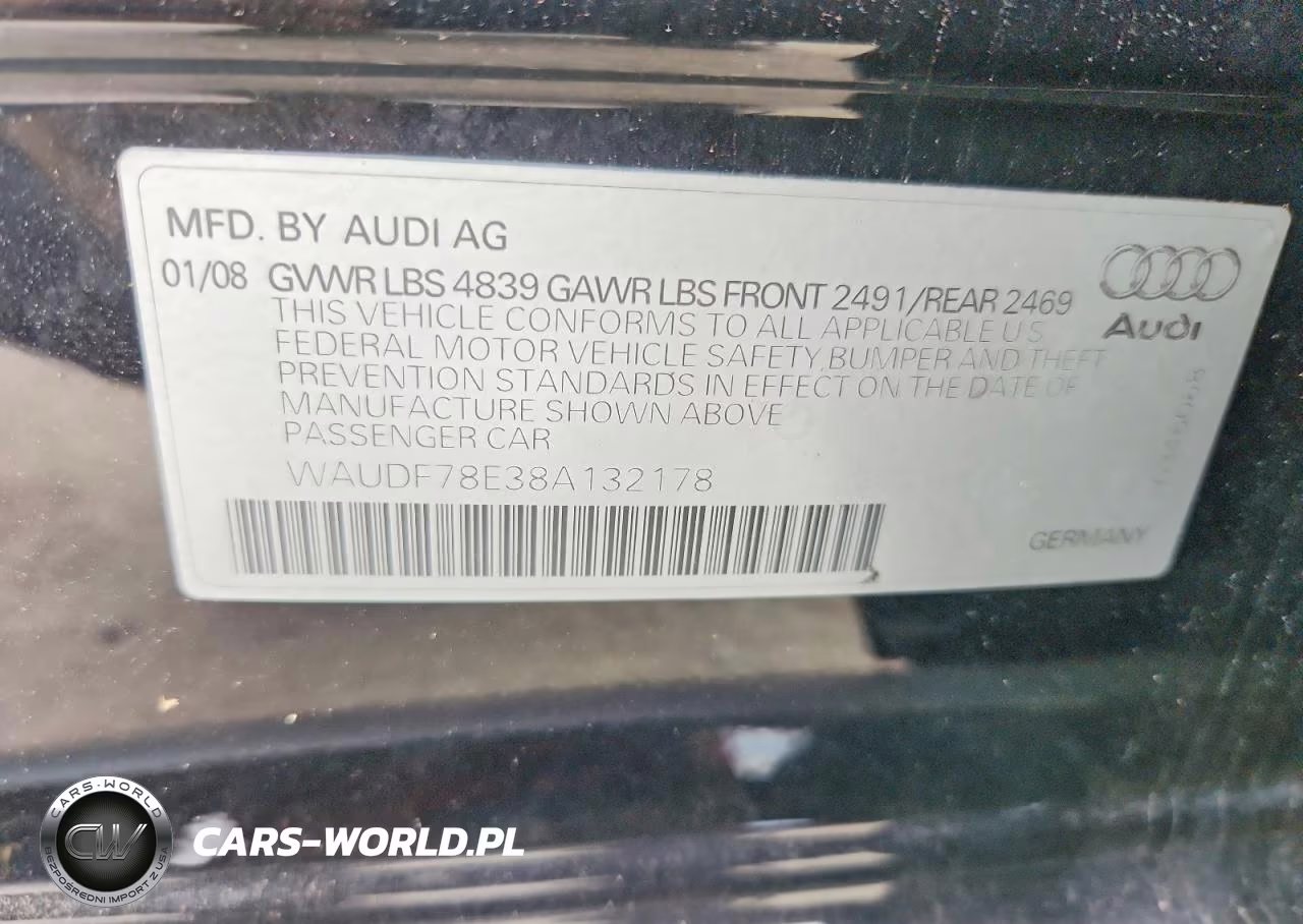 2008 Audi A4 2.0T Quattro VIN:WAUDF78E38A132178 - 12