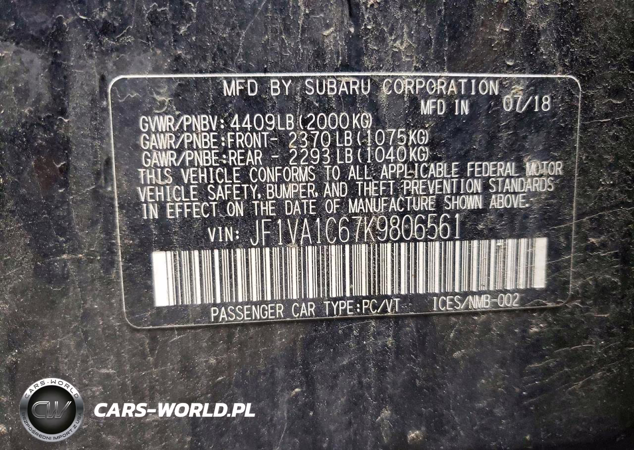 2019 Subaru Wrx Premium VIN:JF1VA1C67K9806561 - 12