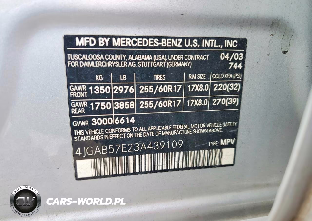 2003 Mercedes-Benz Ml 350 VIN:4JGAB57E23A439109 - 13