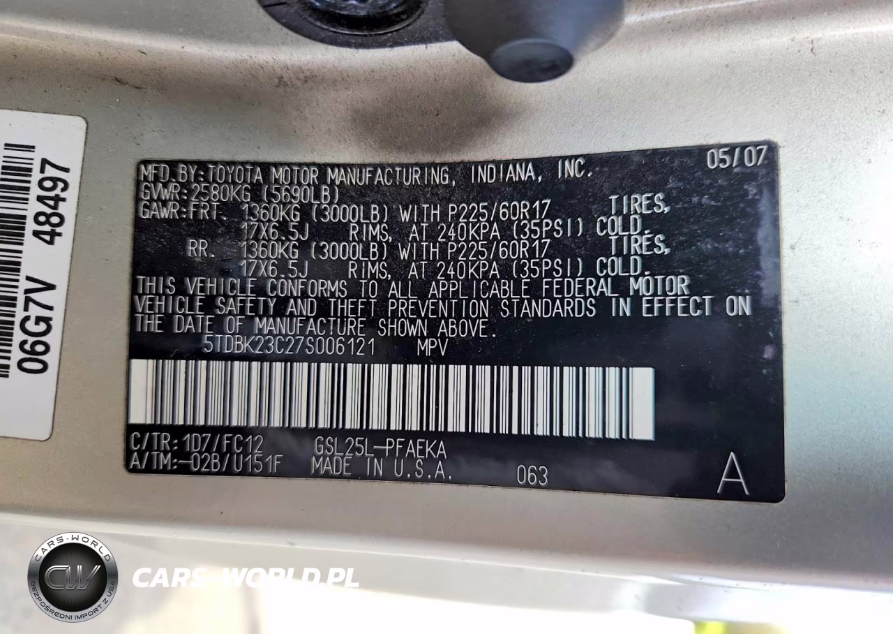 2007 Toyota Sienna Le VIN:5TDBK23C27S006121 - 13