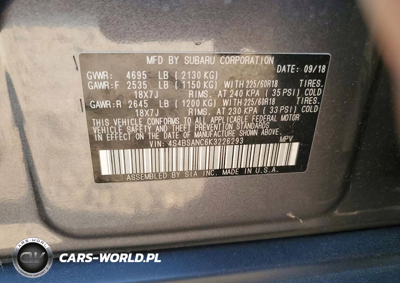 2019 Subaru Outback 2.5I Limited VIN:4S4BSANC6K3226293 - 13