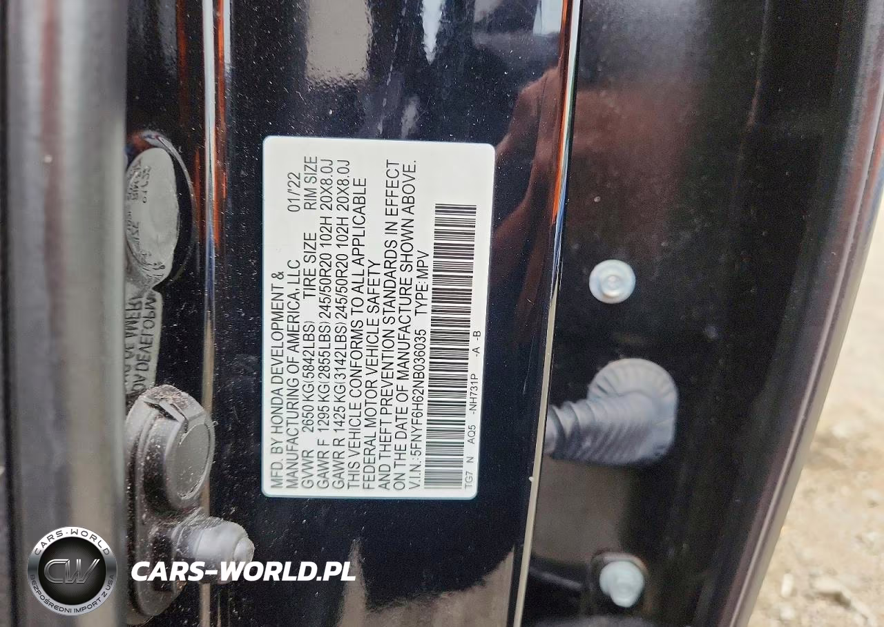 2022 Honda Pilot Touring VIN:5FNYF6H62NB036035 - 12