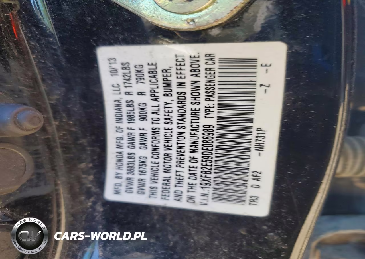 2013 Honda Civic Lx VIN:19XFB2E59DE086989 - 12
