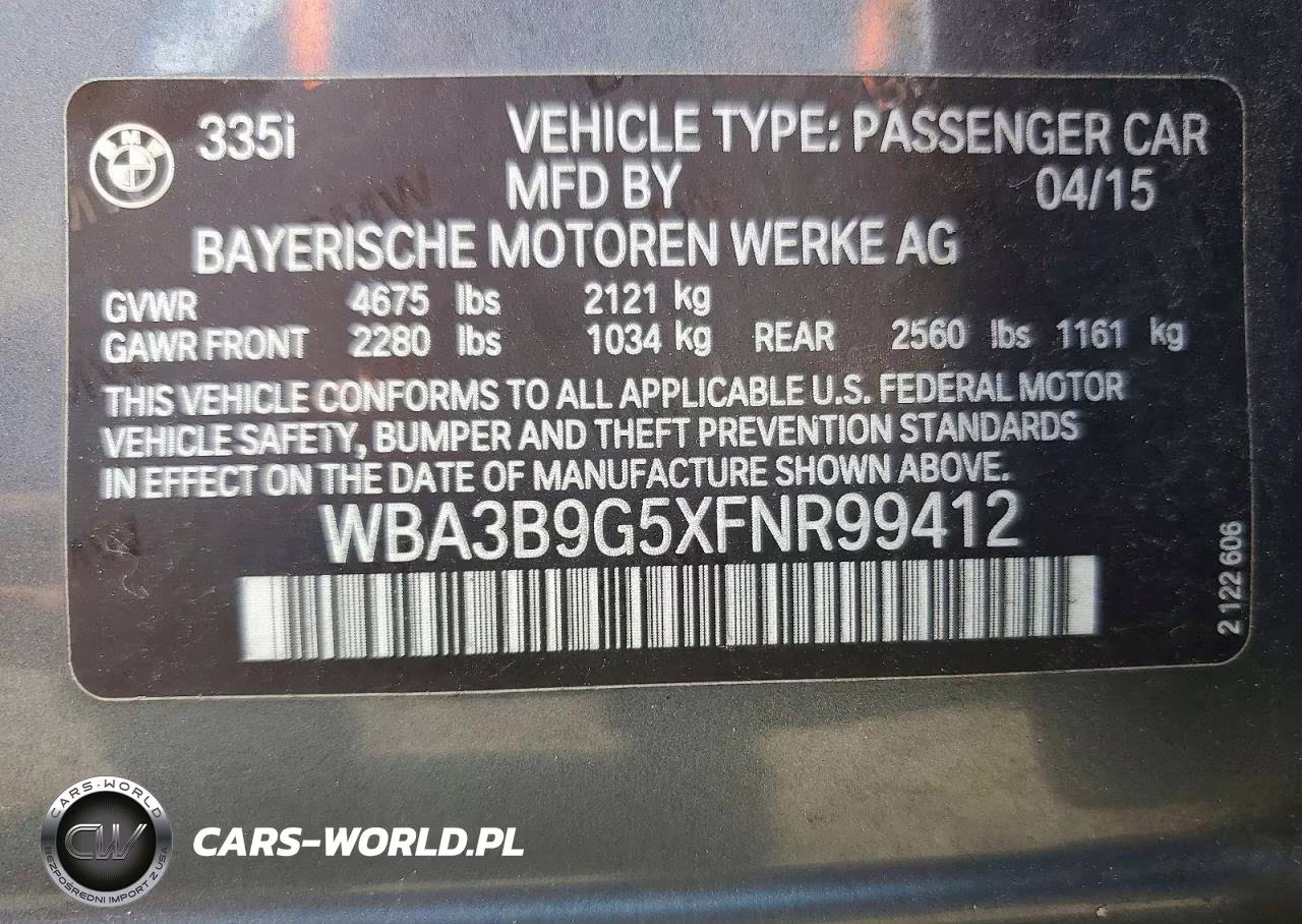 2015 BMW 335 Xi VIN:WBA3B9G5XFNR99412 - 12