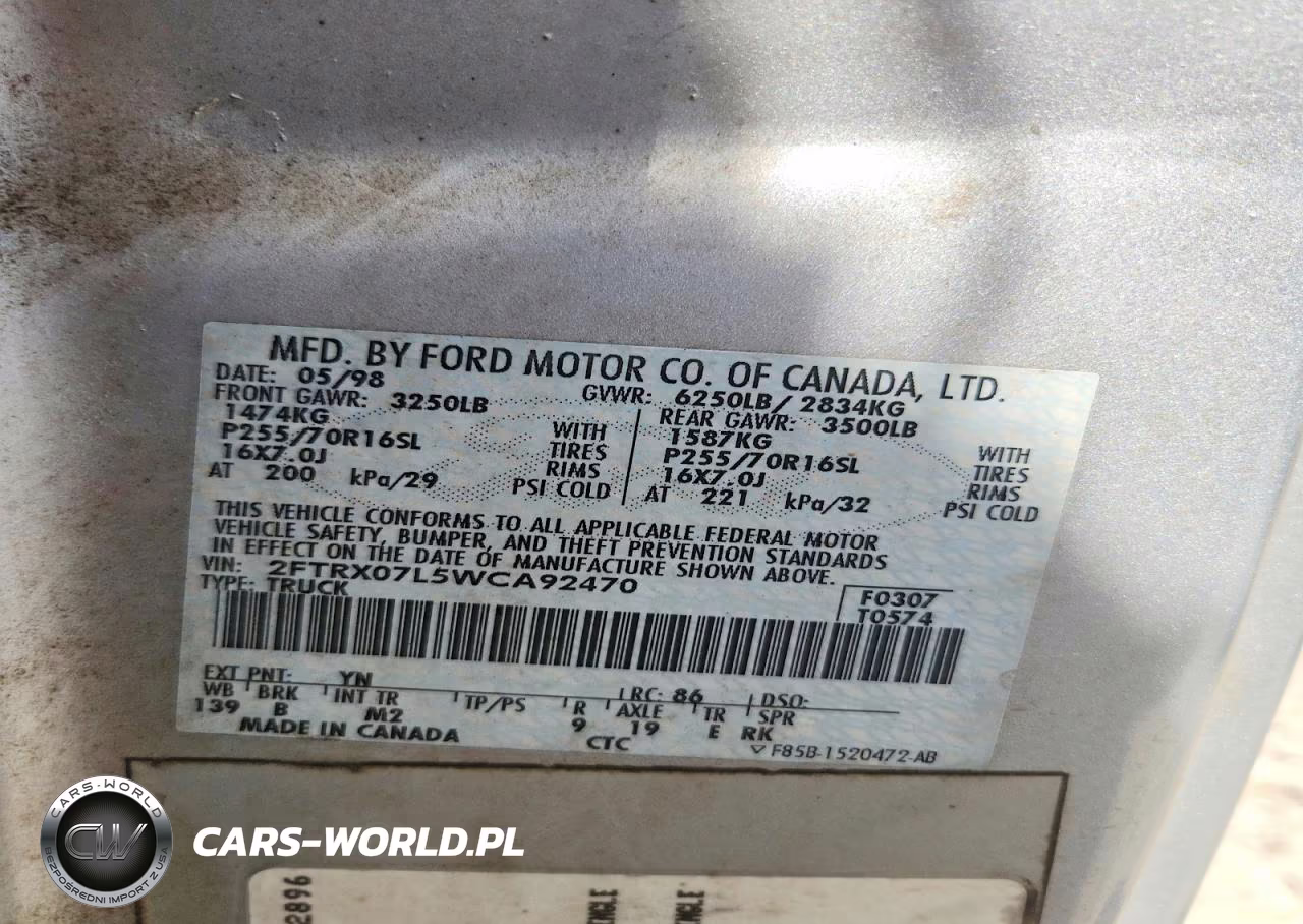 1998 Ford F150 VIN:2FTRX07L5WCA92470 - 12