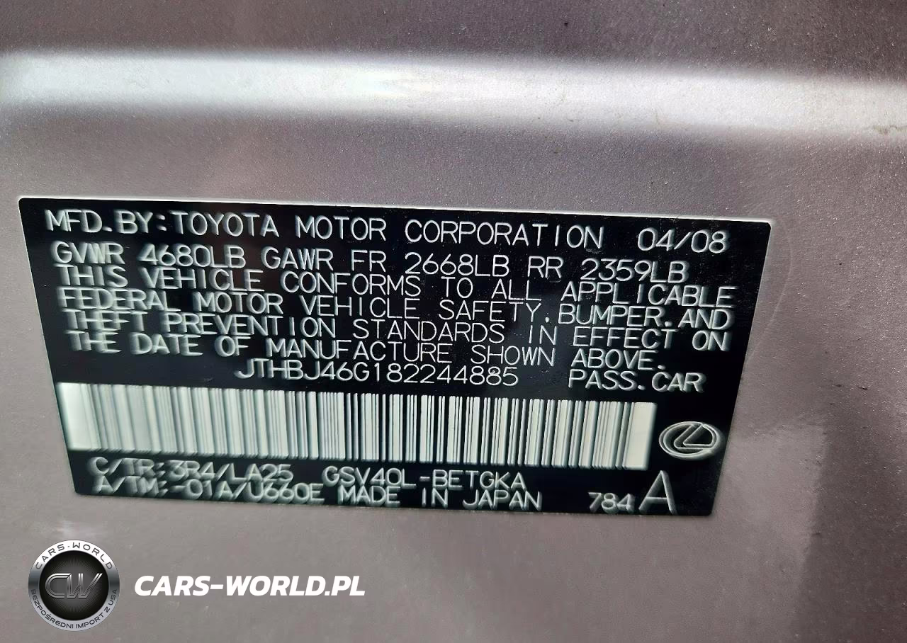 2008 Lexus Es 350 VIN:JTHBJ46G182244885 - 12