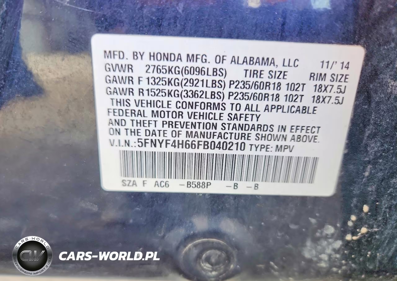 2015 Honda Pilot Exl VIN:5FNYF4H66FB040210 - 13