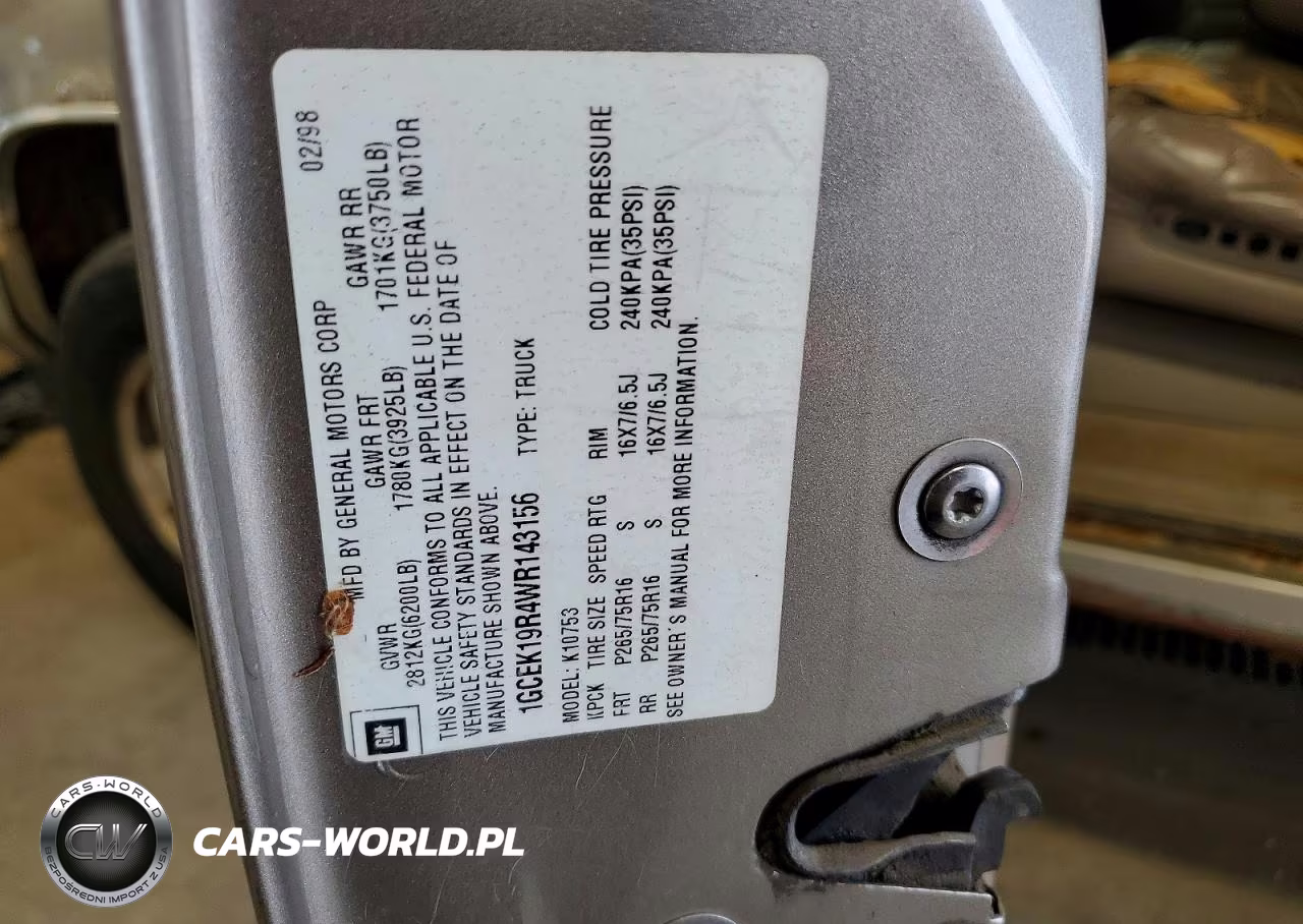 1998 Chevrolet C-K 1500 Series VIN:1GCEK19R4WR143156 - 12