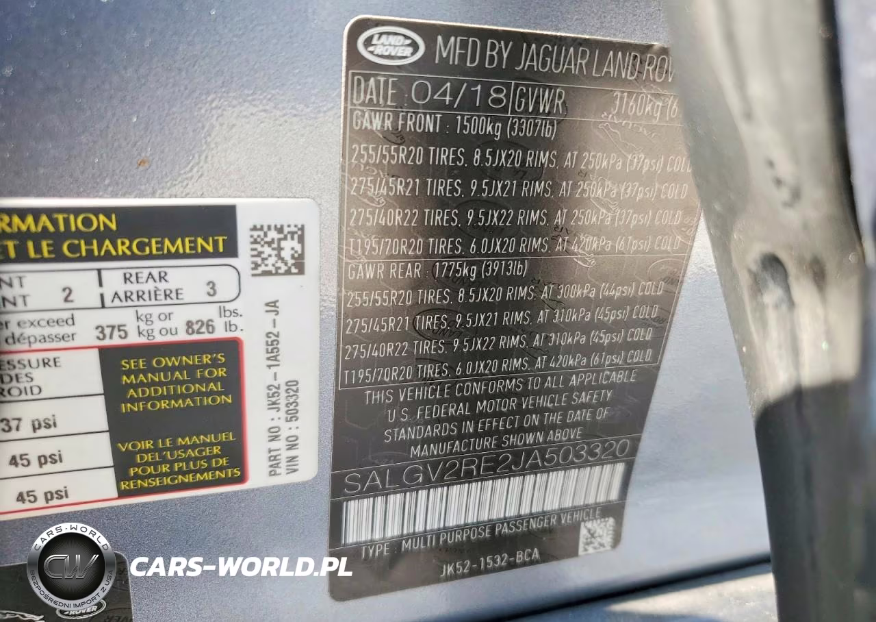 LAND ROVER RANGE ROVE VIN:SALGV2RE2JA503320 - 13