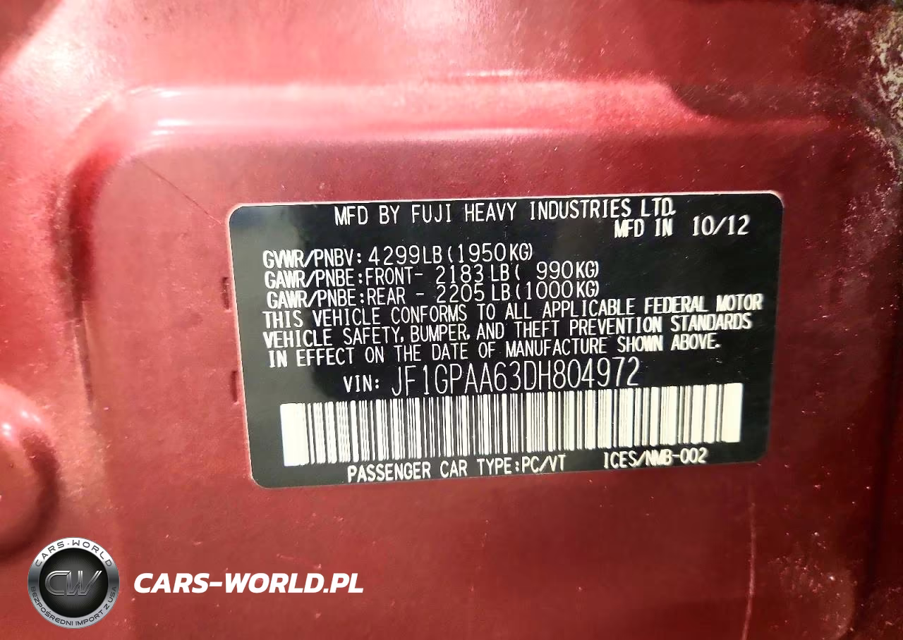 2013 Subaru Impreza VIN:JF1GPAA63DH804972 - 13