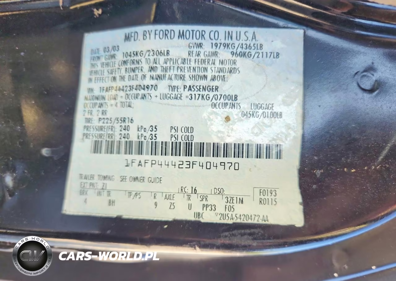 2003 Ford Mustang VIN:1FAFP44423F404970 - 12