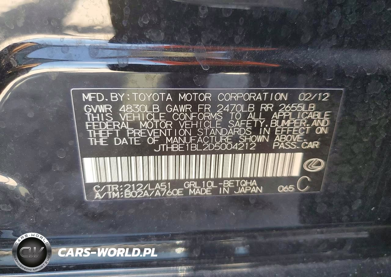 2013 Lexus Gs 350 VIN:JTHBE1BL2D5004212 - 12