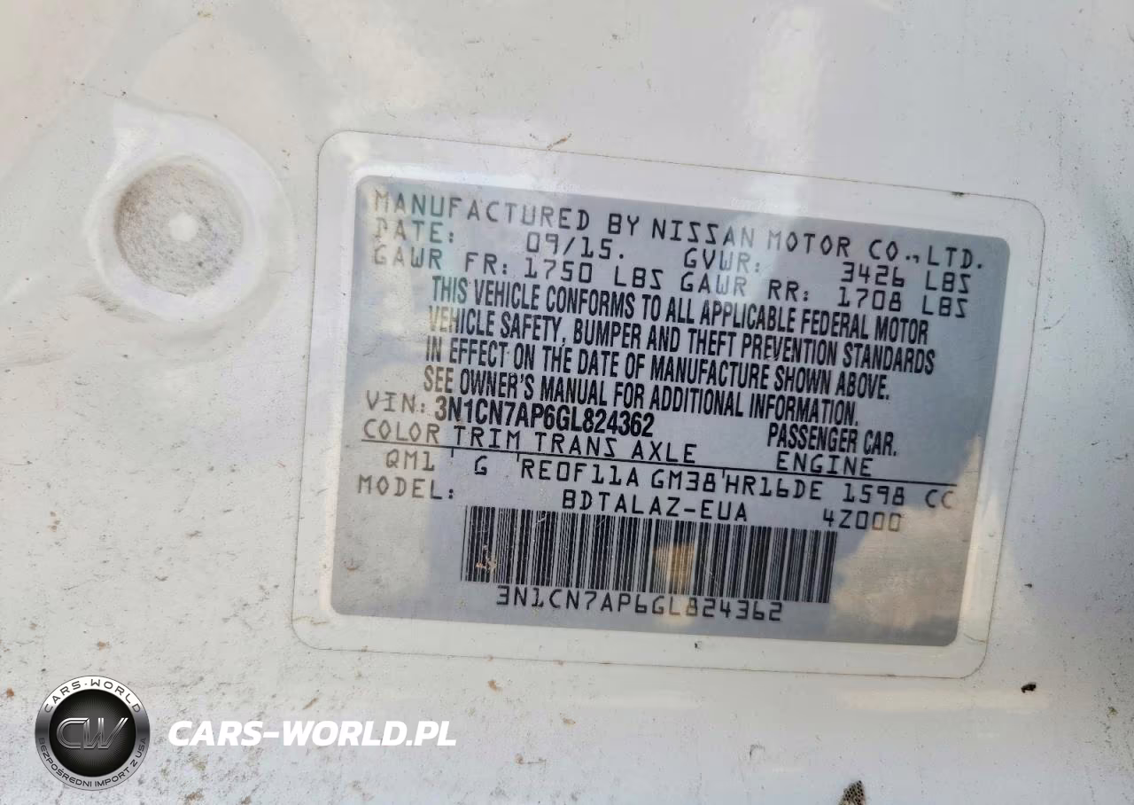 2016 Nissan Versa 1.6 S Plus VIN:3N1CN7AP6GL824362 - 12