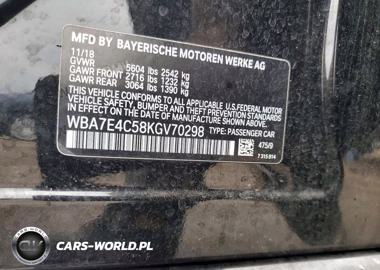 2019 BMW 740 Xi VIN:WBA7E4C58KGV70298 - 12