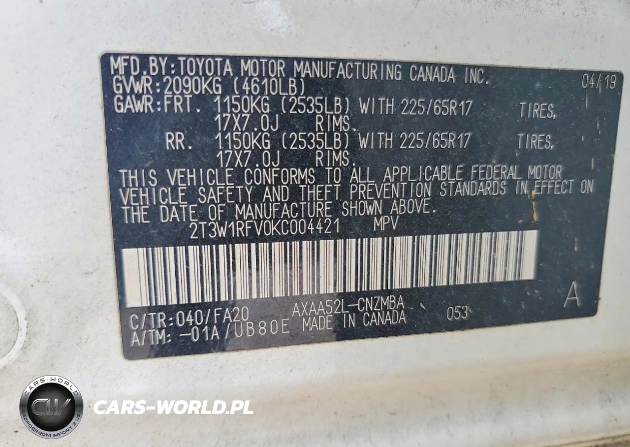 2019 Toyota Rav4 Xle VIN:2T3W1RFV0KC004421 - 14