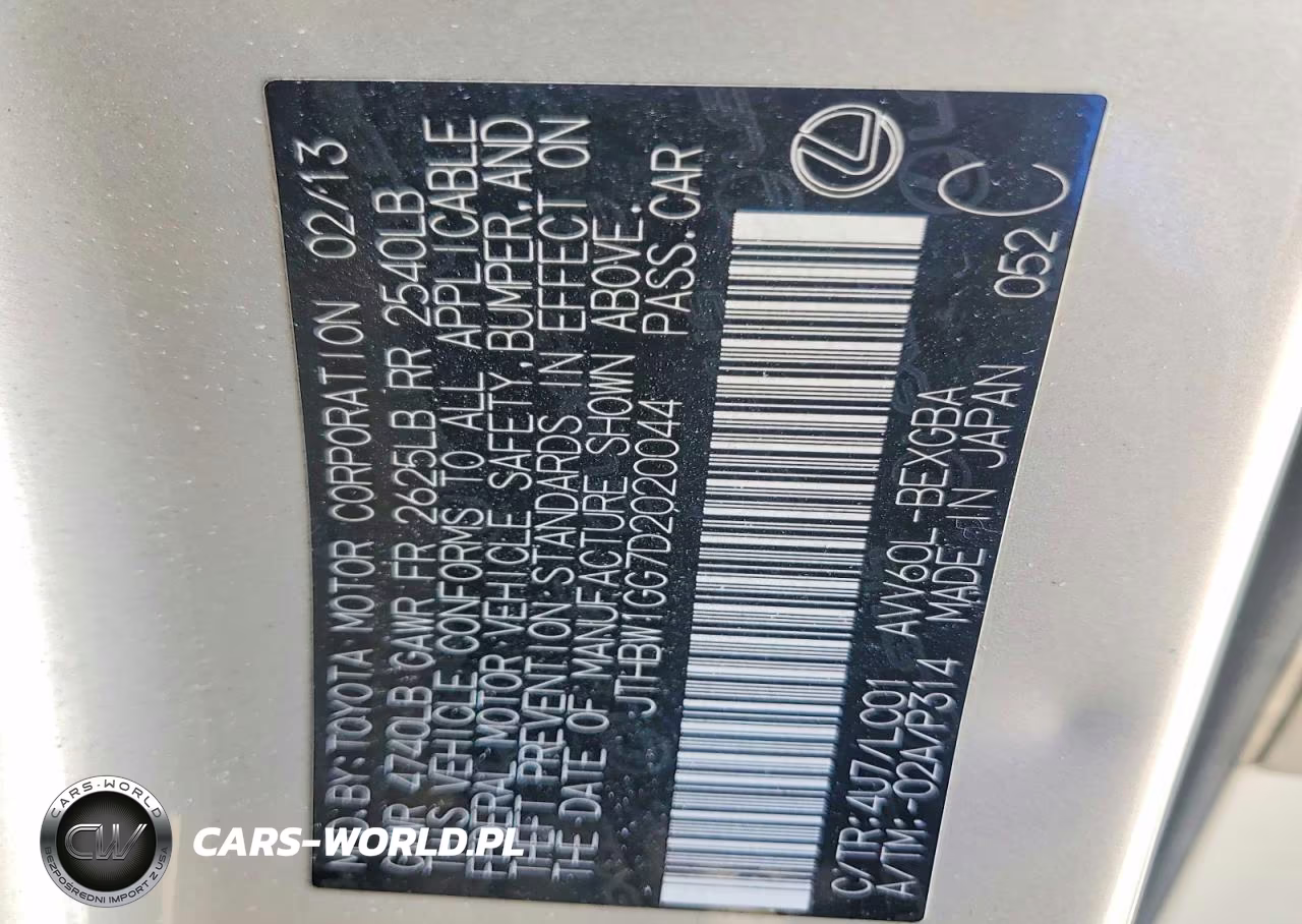 2013 Lexus Es 300H VIN:JTHBW1GG7D2020044 - 12
