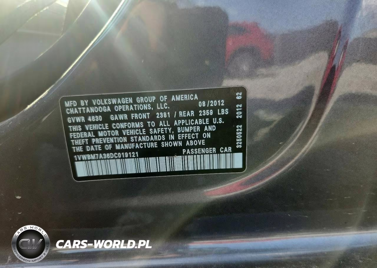 2013 Volkswagen Passat Se VIN:1VWBM7A36DC019121 - 12