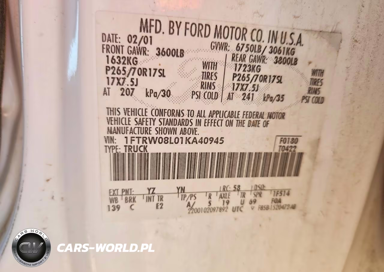 2001 Ford F150 Supercrew VIN:1FTRW08L01KA40945 - 12