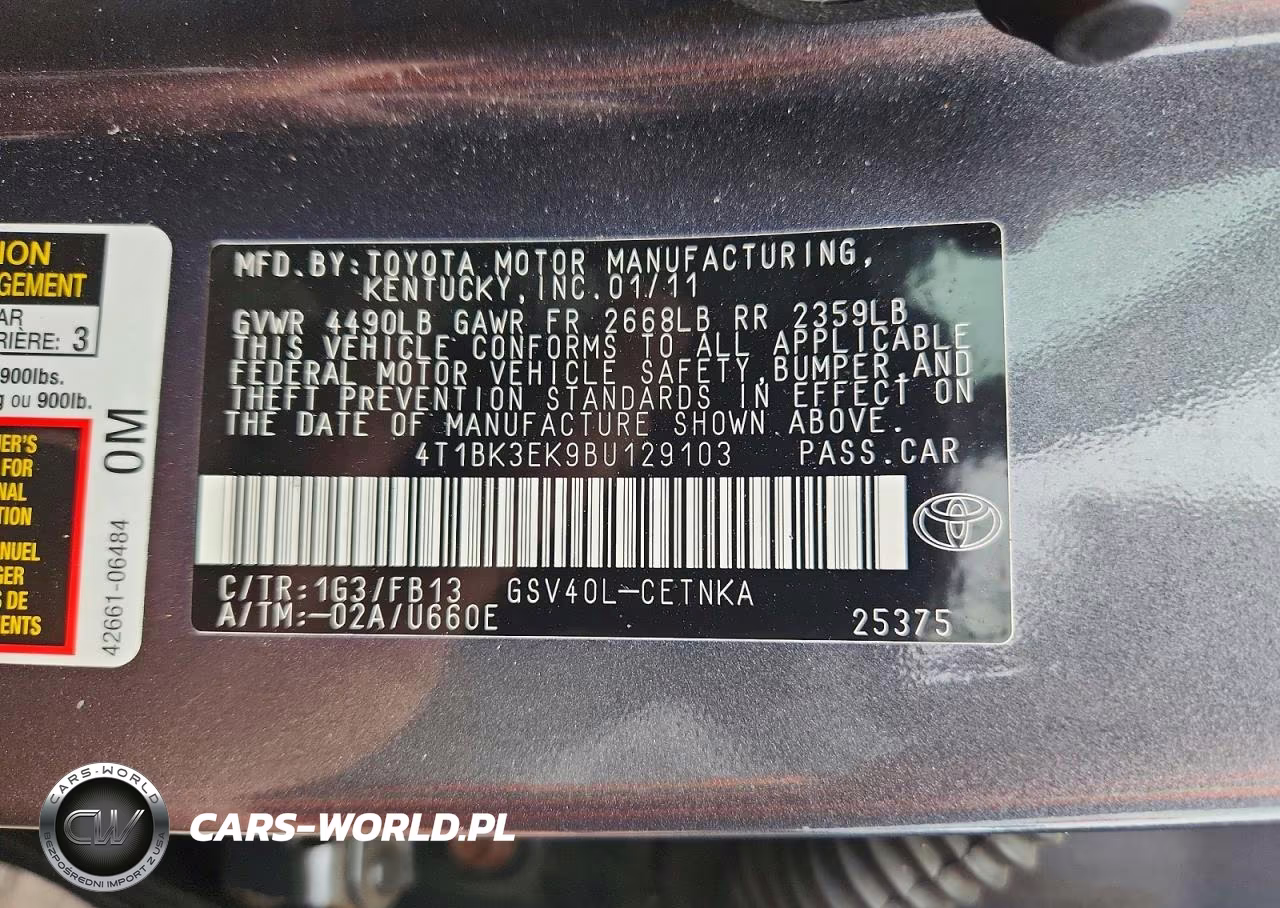 2011 Toyota Camry Le V6 VIN:4T1BK3EK9BU129103 - 12
