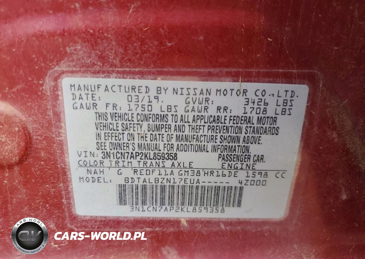 2019 Nissan Versa Sv VIN:3N1CN7AP2KL859358 - 12