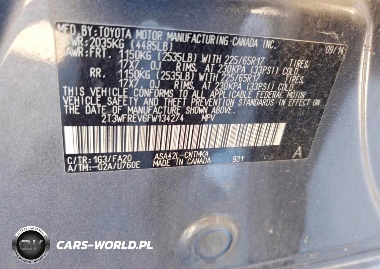 2015 Toyota Rav4 Xle VIN:2T3WFREV6FW134274 - 14