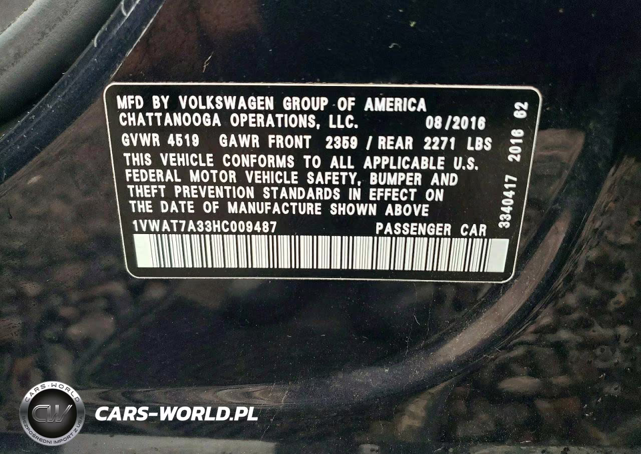 2017 Volkswagen Passat S VIN:1VWAT7A33HC009487 - 12