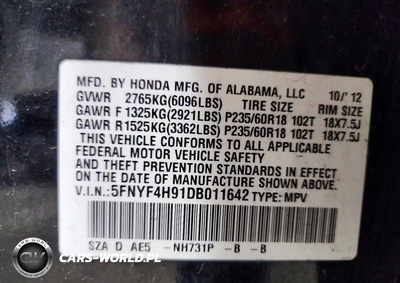 2013 Honda Pilot Touring VIN:5FNYF4H91DB011642 - 13