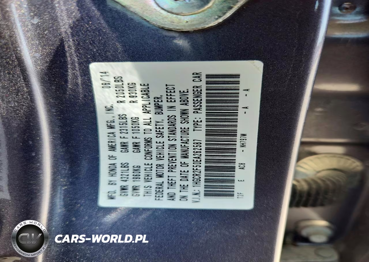 2014 Honda Accord Sport VIN:1HGCR2F50EA262587 - 12
