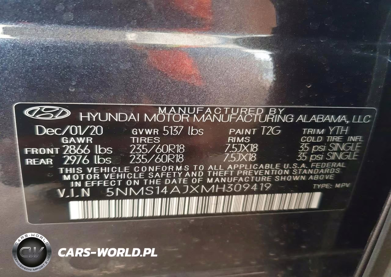 2021 Hyundai Santa Fe Se VIN:5NMS14AJXMH309419 - 13