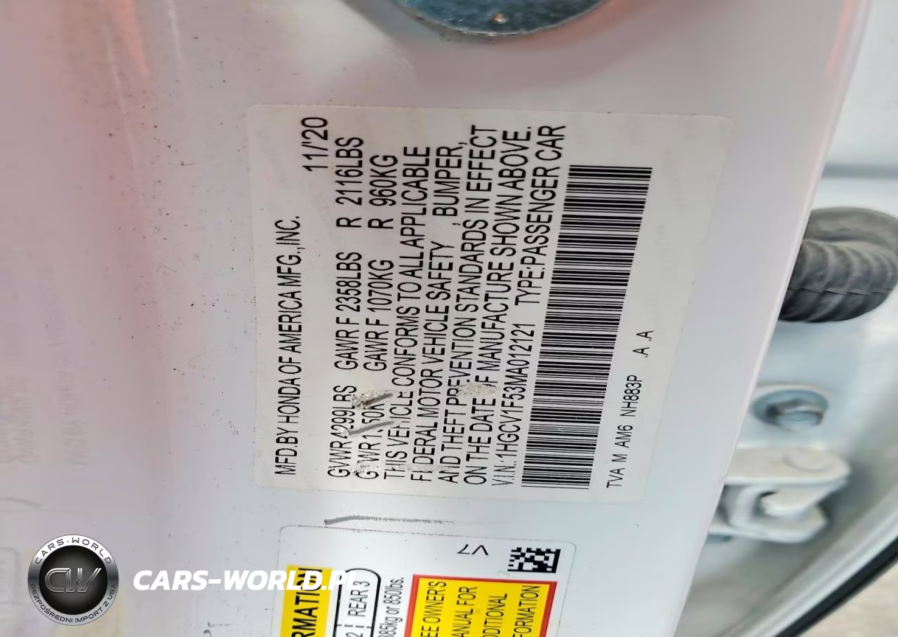 2021 Honda Accord Exl VIN:1HGCV1F53MA012121 - 12