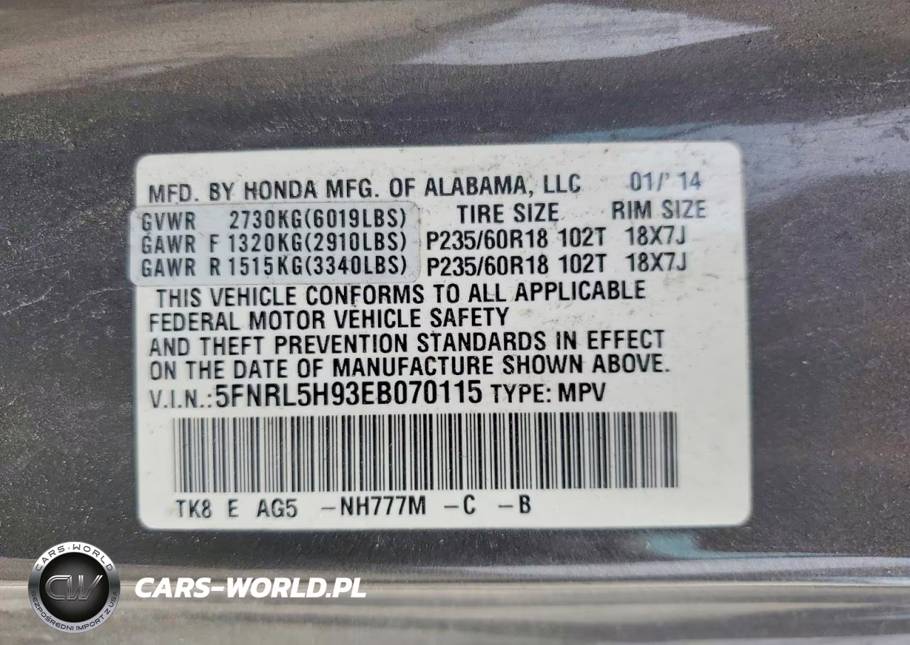 2014 Honda Odyssey Touring VIN:5FNRL5H93EB070115 - 13