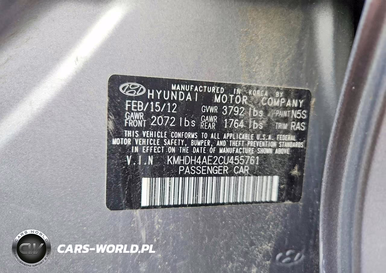 2012 Hyundai Elantra Gls VIN:KMHDH4AE2CU455761 - 12