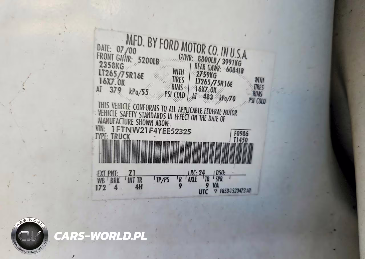 2000 Ford F250 Super Duty VIN:1FTNW21F4YEE52325 - 13