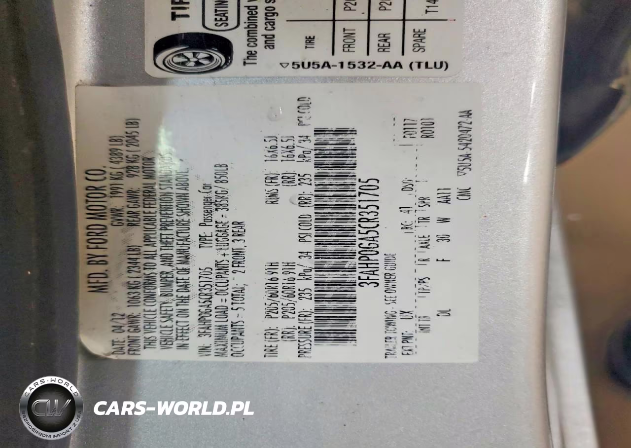 2012 Ford Fusion S VIN:3FAHP0GA5CR351705 - 12