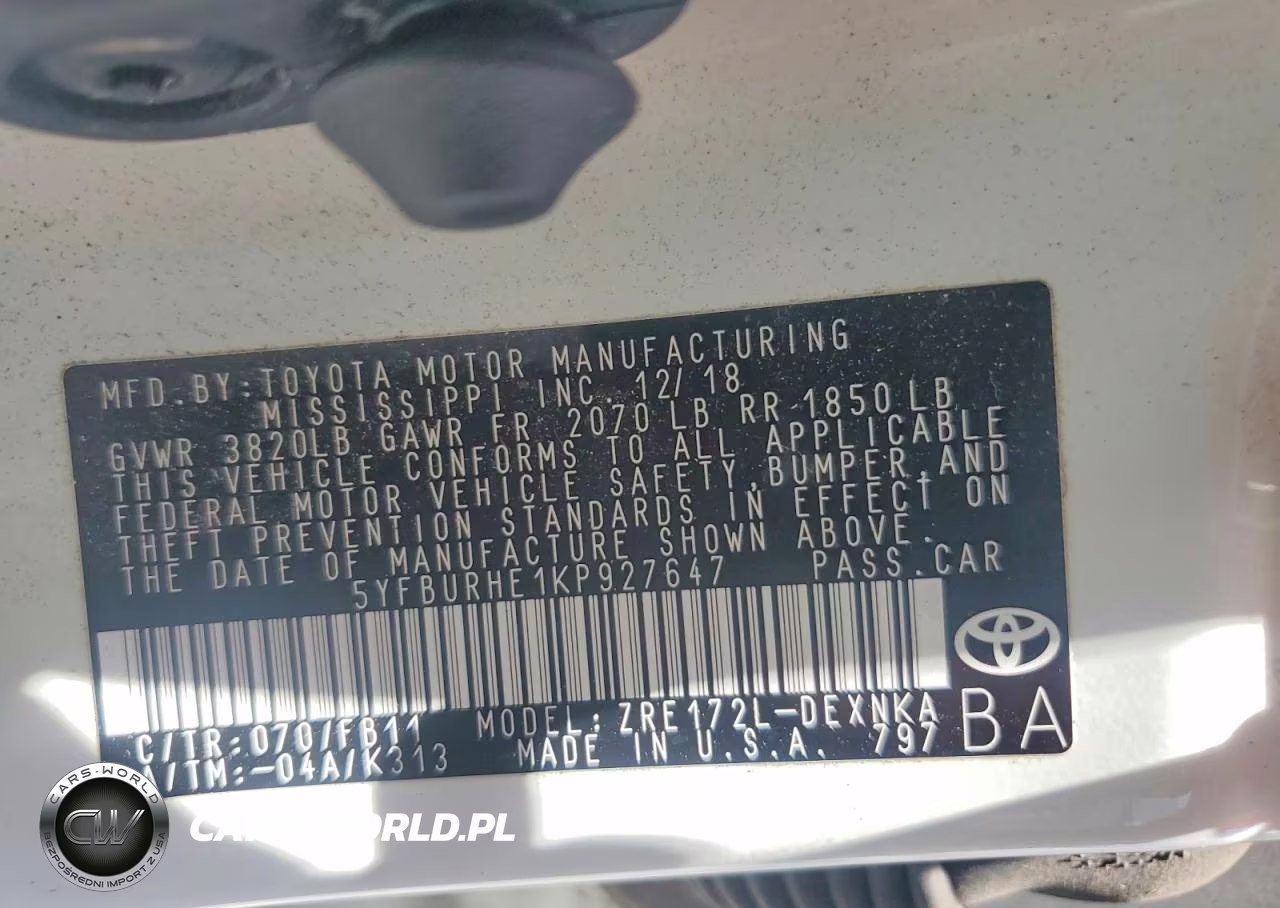 2019 Toyota Corolla Le VIN:5YFBURHE1KP927647 - 13