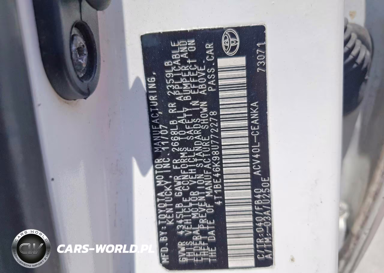 2008 Toyota Camry Base VIN:4T1BE46K98U772278 - 12