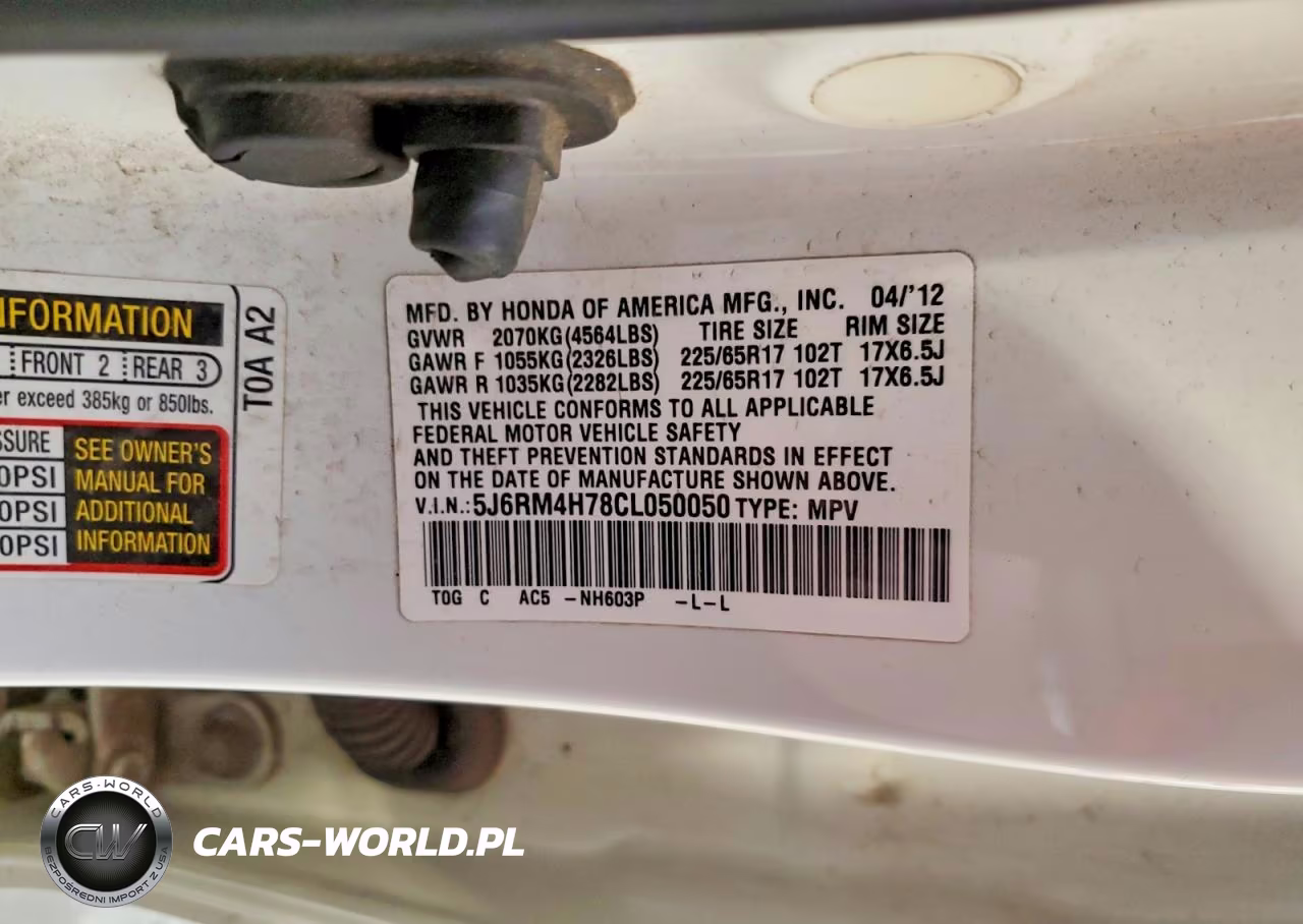 2012 Honda Cr-V Exl VIN:5J6RM4H78CL050050 - 13
