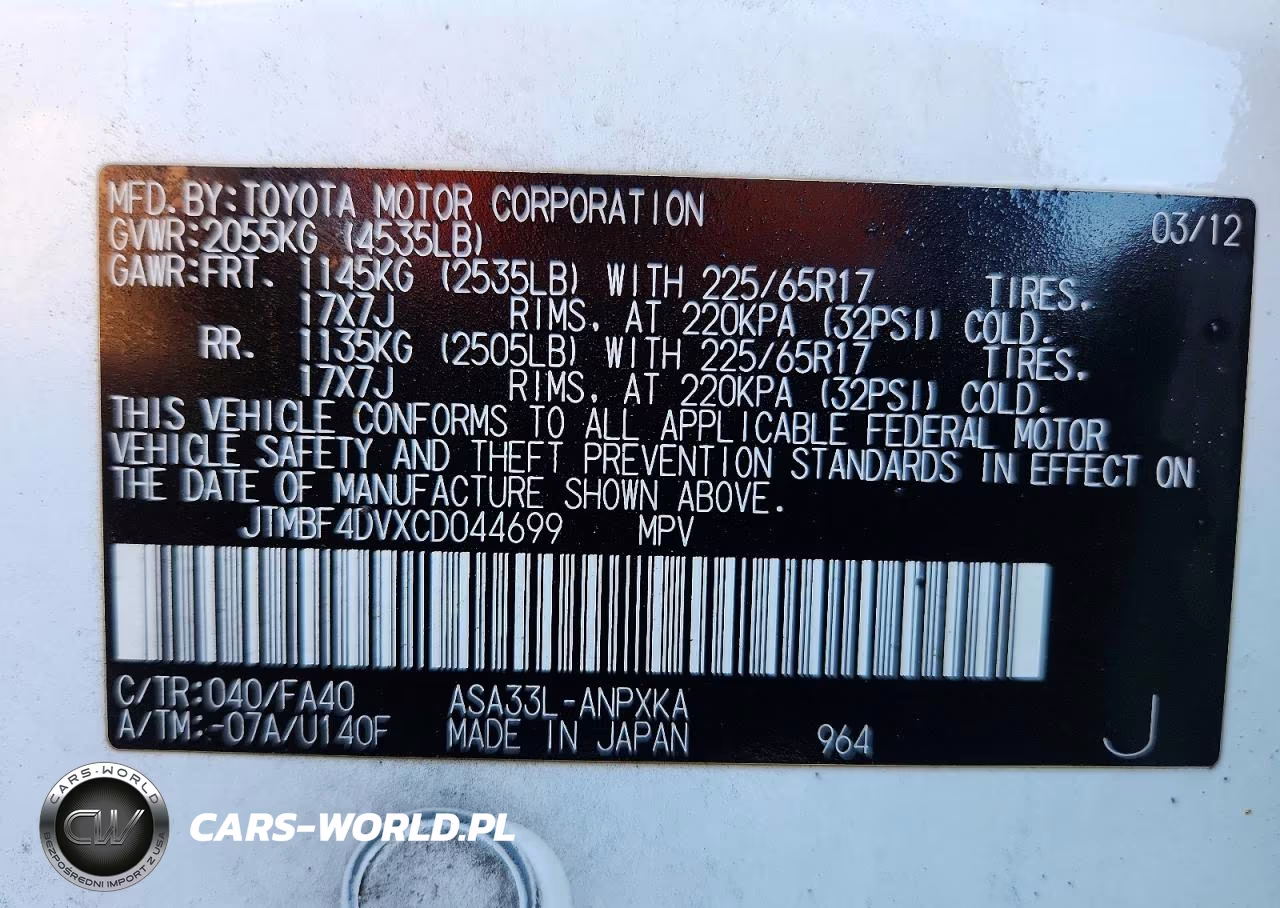 2012 Toyota Rav4 Base VIN:JTMBF4DVXCD044699 - 13