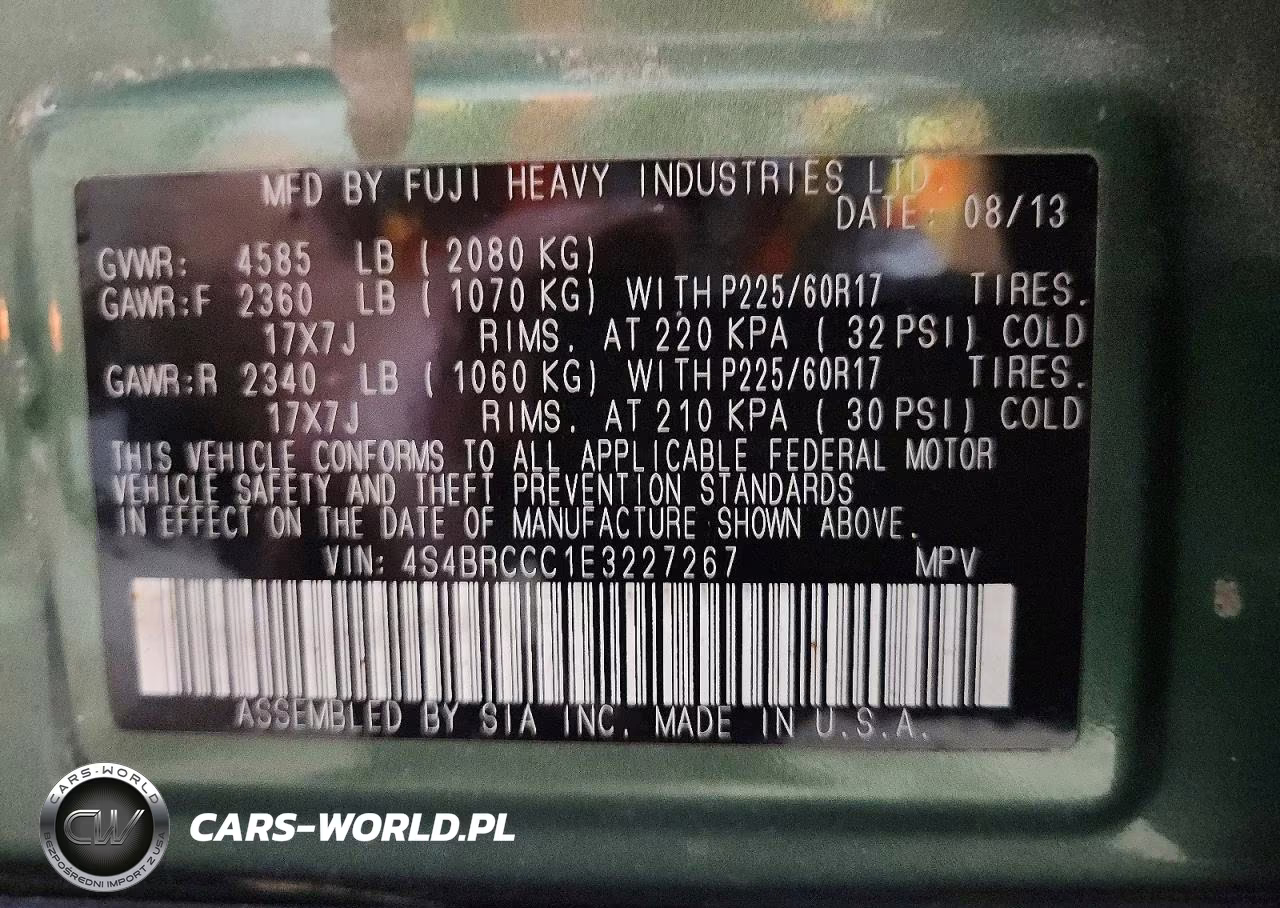 2014 Subaru Outback 2.5I Premium VIN:4S4BRCCC1E3227267 - 14