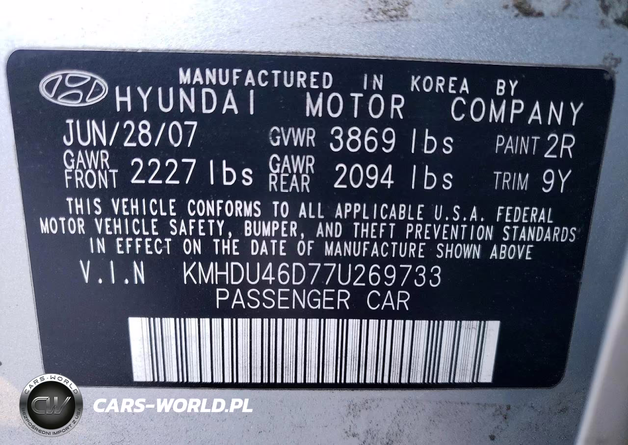 2007 Hyundai Elantra Gls VIN:KMHDU46D77U269733 - 12