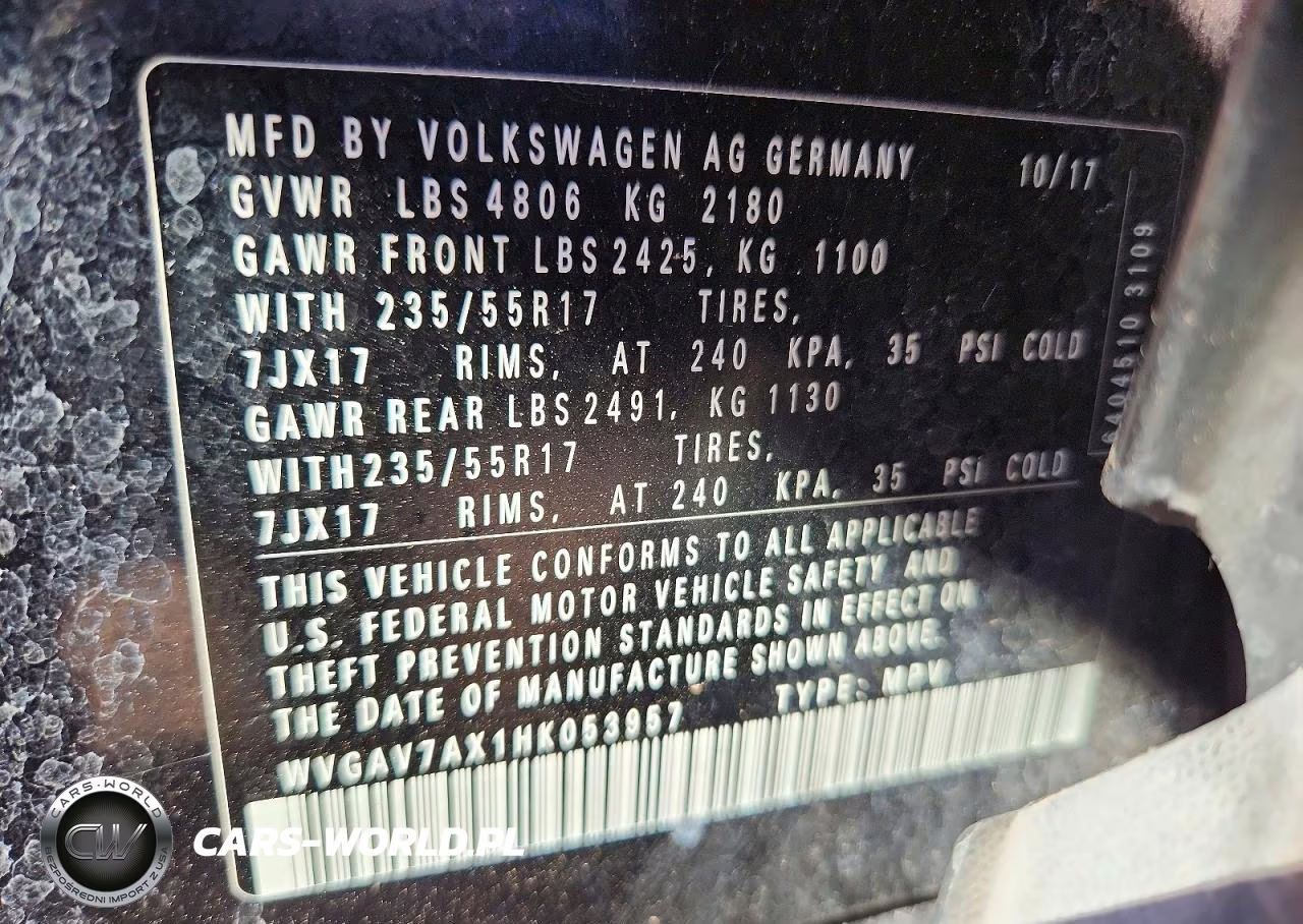 2017 Volkswagen Tiguan S VIN:WVGAV7AX1HK053957 - 13