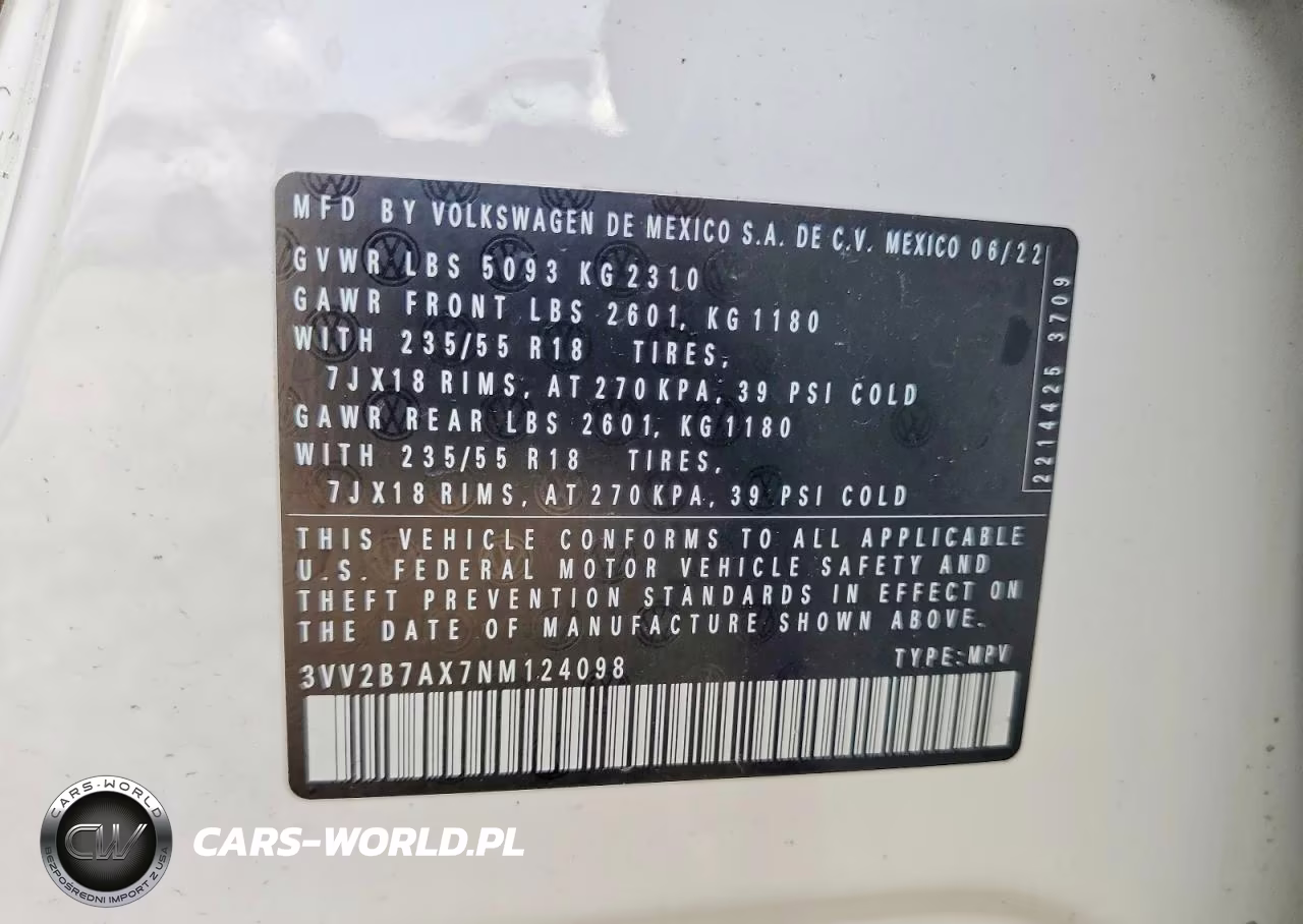 2022 Volkswagen Tiguan Se VIN:3VV2B7AX7NM124098 - 13