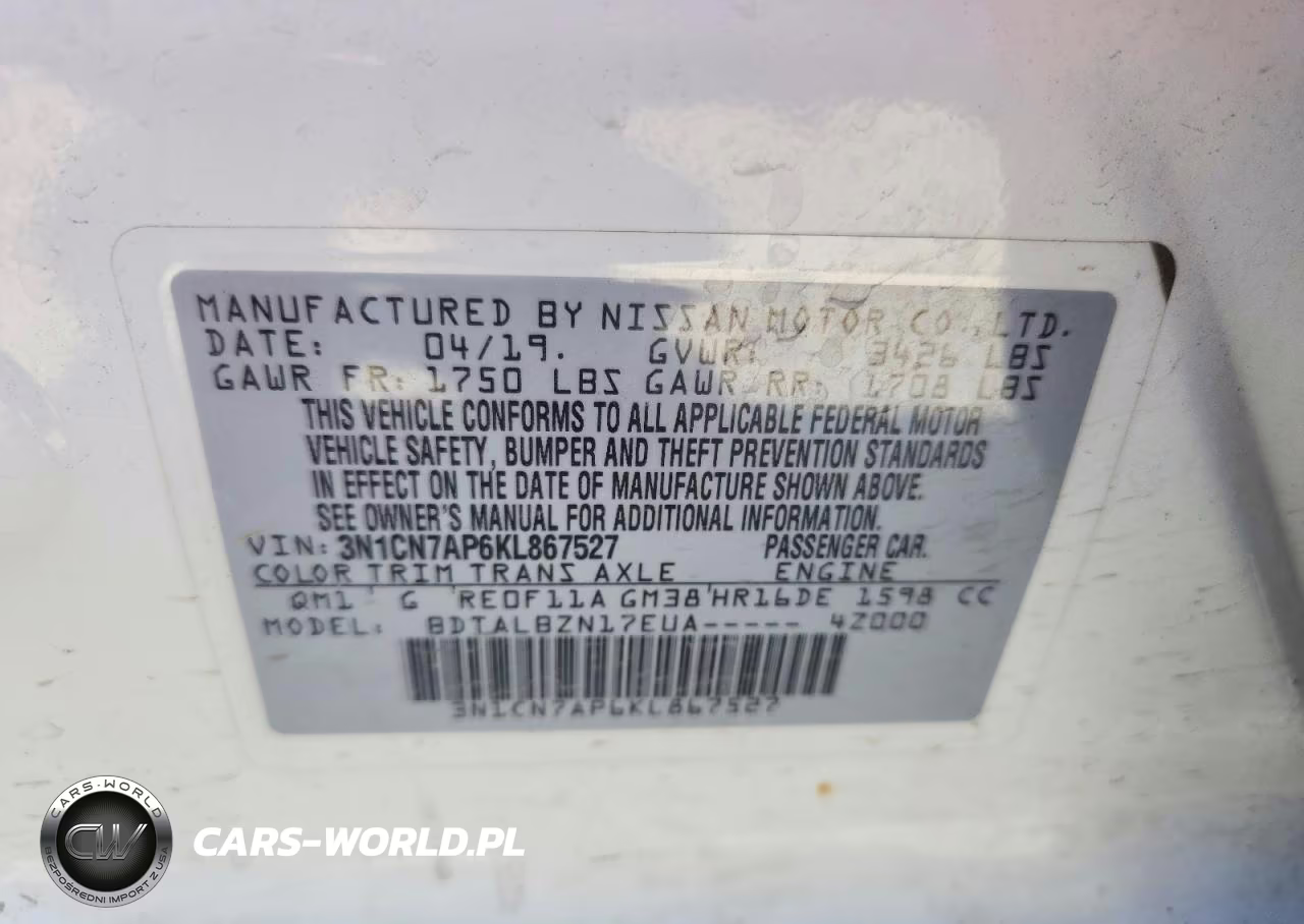 2019 Nissan Versa Sv VIN:3N1CN7AP6KL867527 - 12