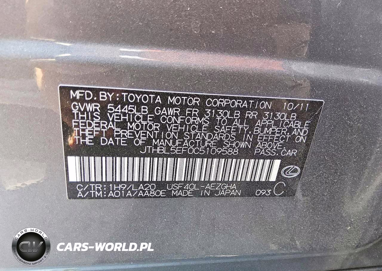 2012 Lexus Ls 460 VIN:JTHBL5EF0C5109588 - 12