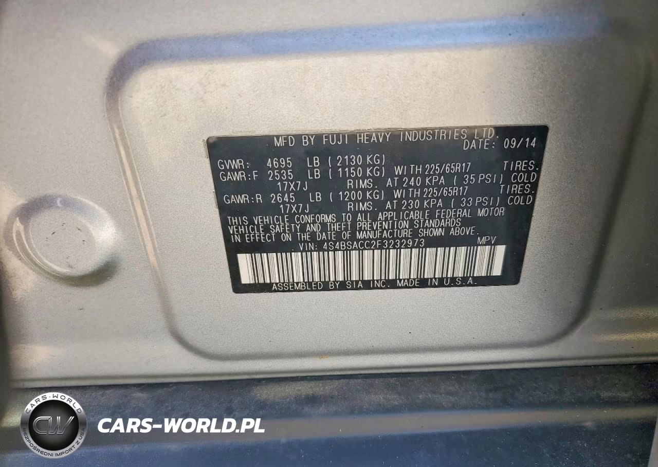 2015 Subaru Outback 2.5I Premium VIN:4S4BSACC2F3232973 - 13