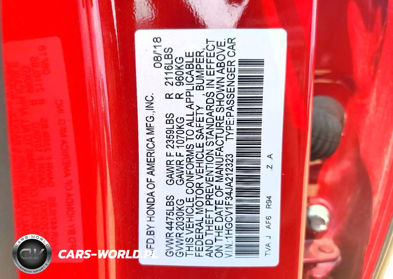 2018 Honda Accord Sport VIN:1HGCV1F34JA212323 - 12