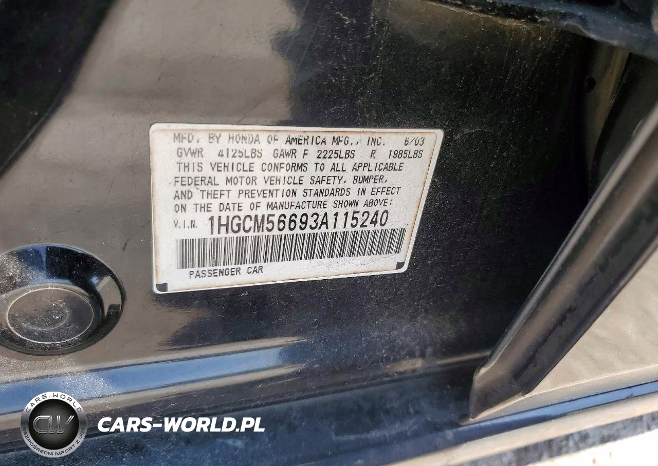 2003 Honda Accord Ex VIN:1HGCM56693A115240 - 12
