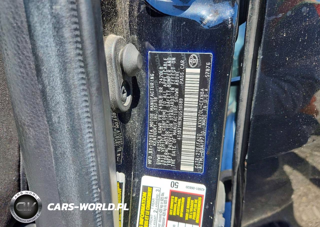 2019 Toyota Camry Le VIN:4T1B31HK9KU510589 - 12