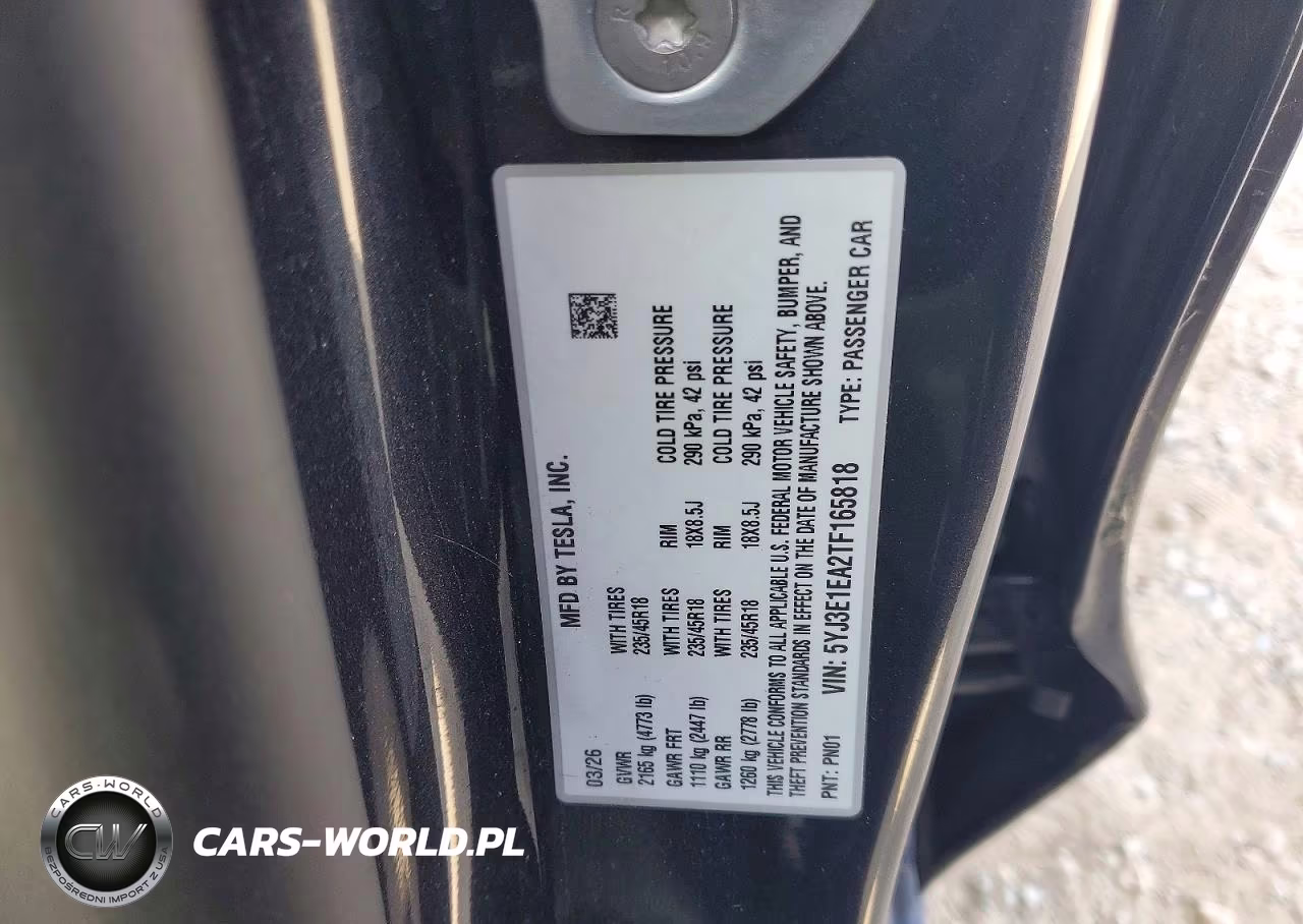 2026 Tesla Model 3 VIN:5YJ3E1EA2TF165818 - 12